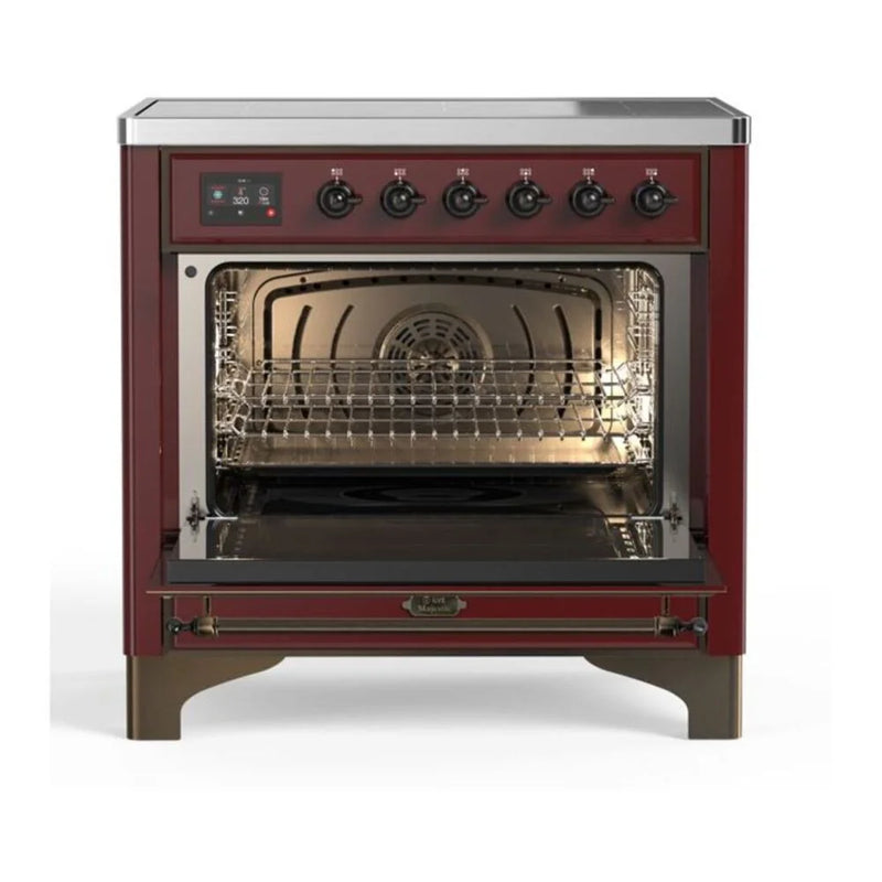 ILVE Majestic II 36" Induction Freestanding Range in Burgundy with Burnished Trim, UMI09QNS3BUB