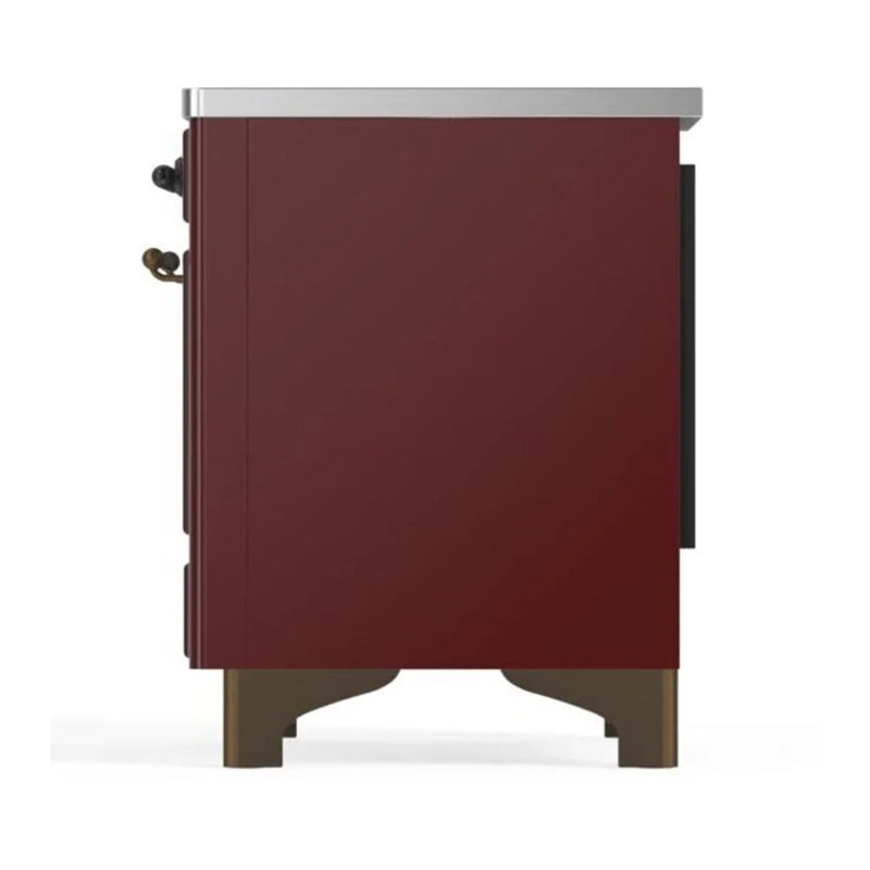 ILVE Majestic II 36" Induction Freestanding Range in Burgundy with Burnished Trim, UMI09QNS3BUB