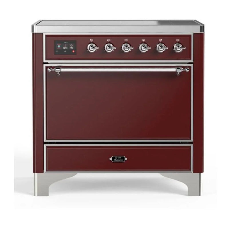 ILVE Majestic II 36" Induction Freestanding Range in Burgundy with Chrome Trim, UMI09QNS3BUC