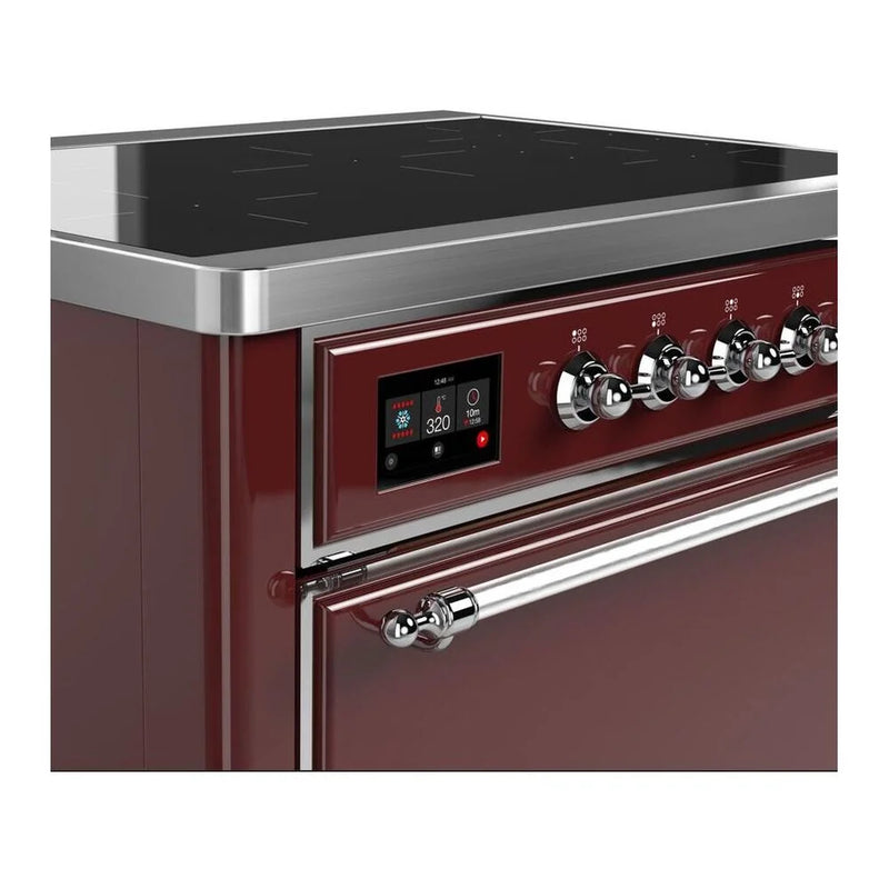 ILVE Majestic II 36" Induction Freestanding Range in Burgundy with Chrome Trim, UMI09QNS3BUC