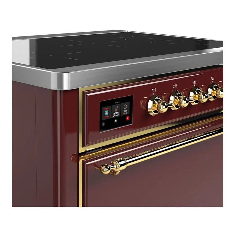 ILVE Majestic II 36" Induction Freestanding Range in Burgundy with Brass Trim, UMI09QNS3BUG