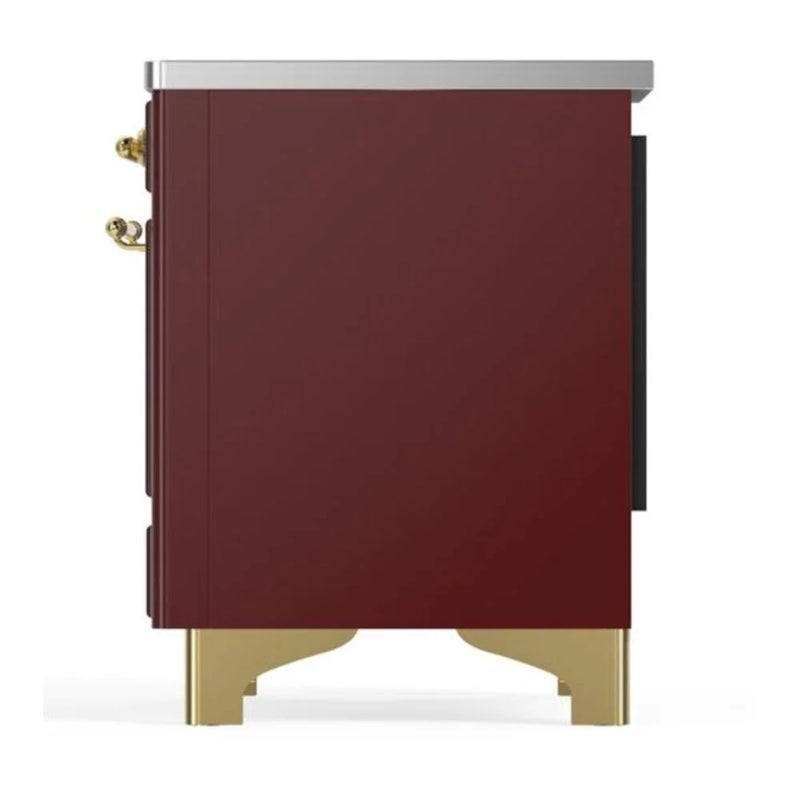 ILVE Majestic II 36" Induction Freestanding Range in Burgundy with Brass Trim, UMI09QNS3BUG