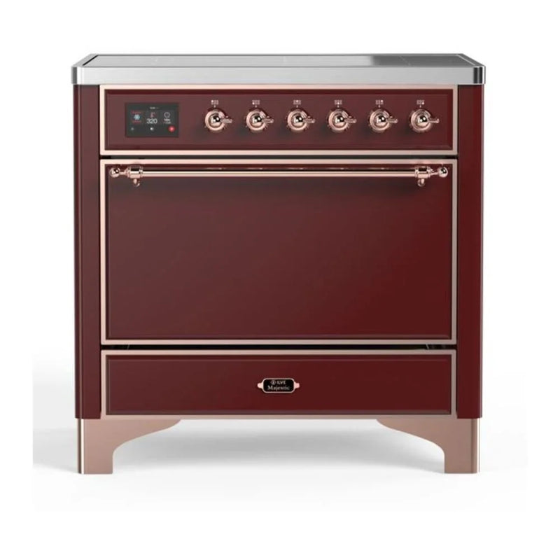 ILVE Majestic II 36" Induction Freestanding Range in Burgundy with Copper Trim, UMI09QNS3BUP