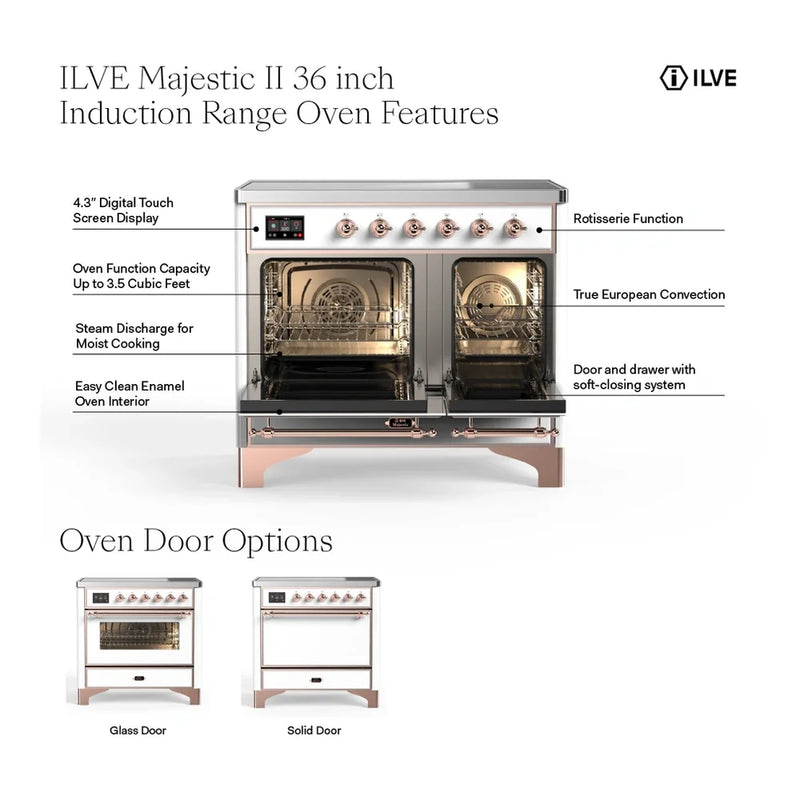 ILVE Majestic II 36" Induction Freestanding Range in Burgundy with Copper Trim, UMI09QNS3BUP