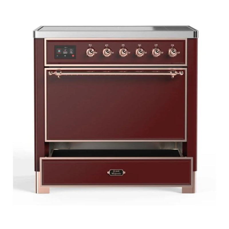 ILVE Majestic II 36" Induction Freestanding Range in Burgundy with Copper Trim, UMI09QNS3BUP
