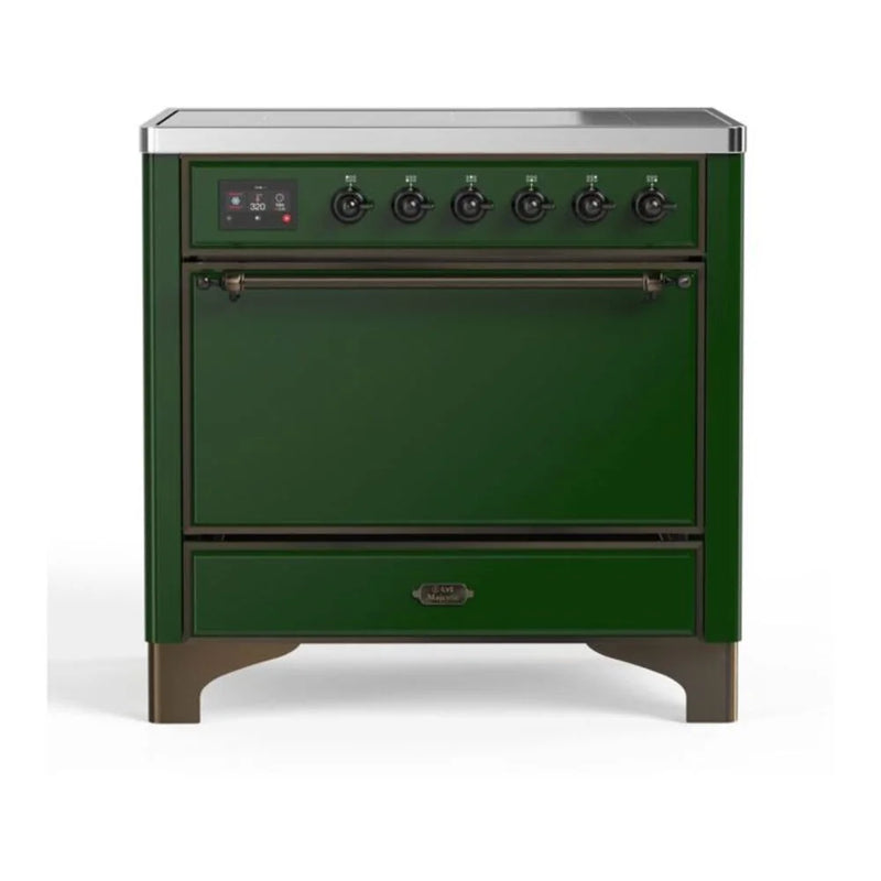 ILVE Majestic II 36" Induction Freestanding Range in Emerald Green with Burnished Trim, UMI09QNS3EGB