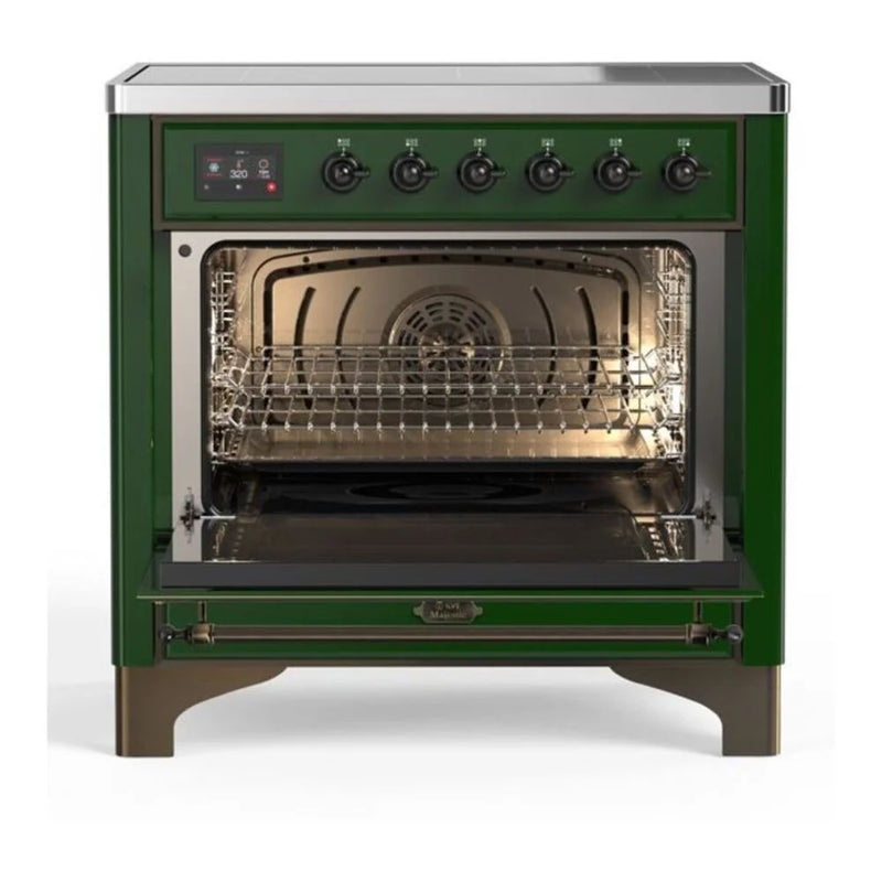 ILVE Majestic II 36" Induction Freestanding Range in Emerald Green with Burnished Trim, UMI09QNS3EGB