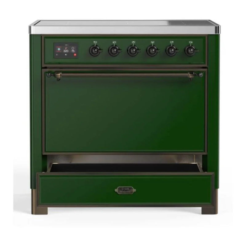 ILVE Majestic II 36" Induction Freestanding Range in Emerald Green with Burnished Trim, UMI09QNS3EGB