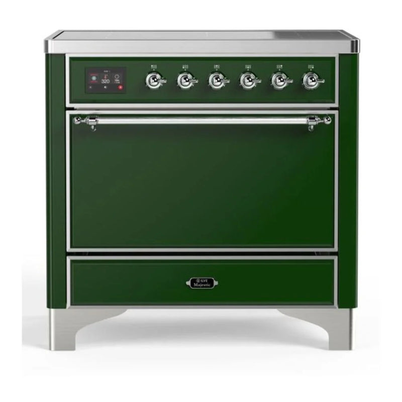 ILVE Majestic II 36" Induction Freestanding Range in Emerald Green with Chrome Trim, UMI09QNS3EGC