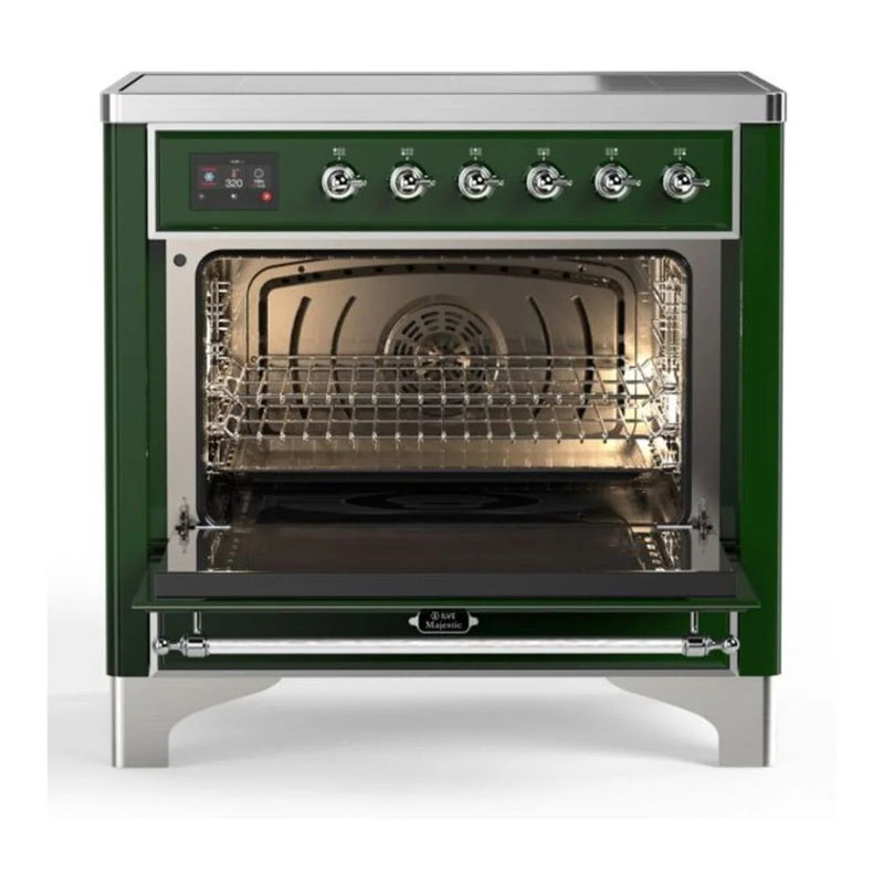 ILVE Majestic II 36" Induction Freestanding Range in Emerald Green with Chrome Trim, UMI09QNS3EGC