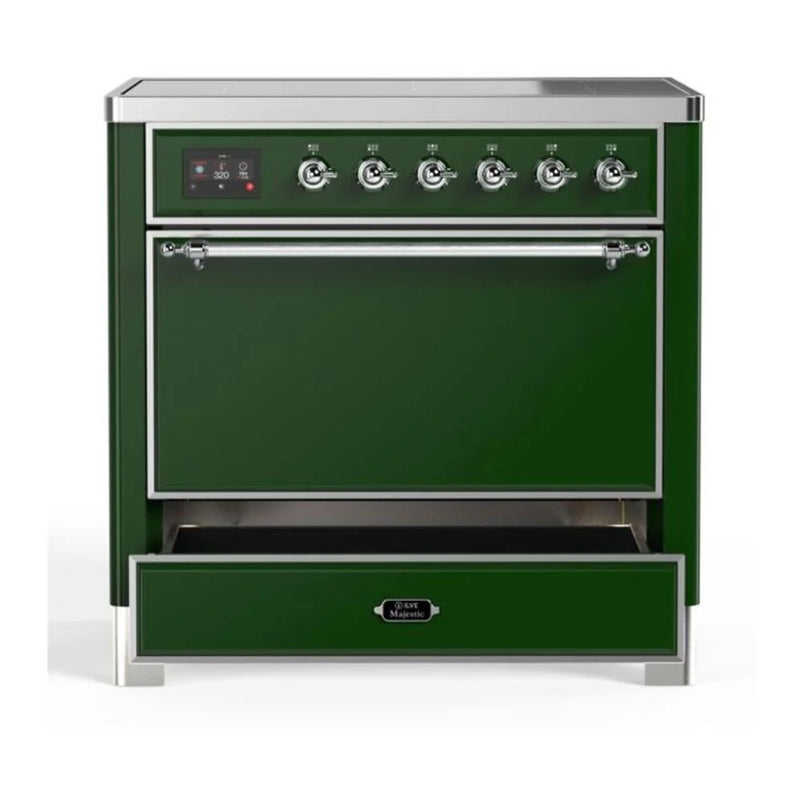 ILVE Majestic II 36" Induction Freestanding Range in Emerald Green with Chrome Trim, UMI09QNS3EGC