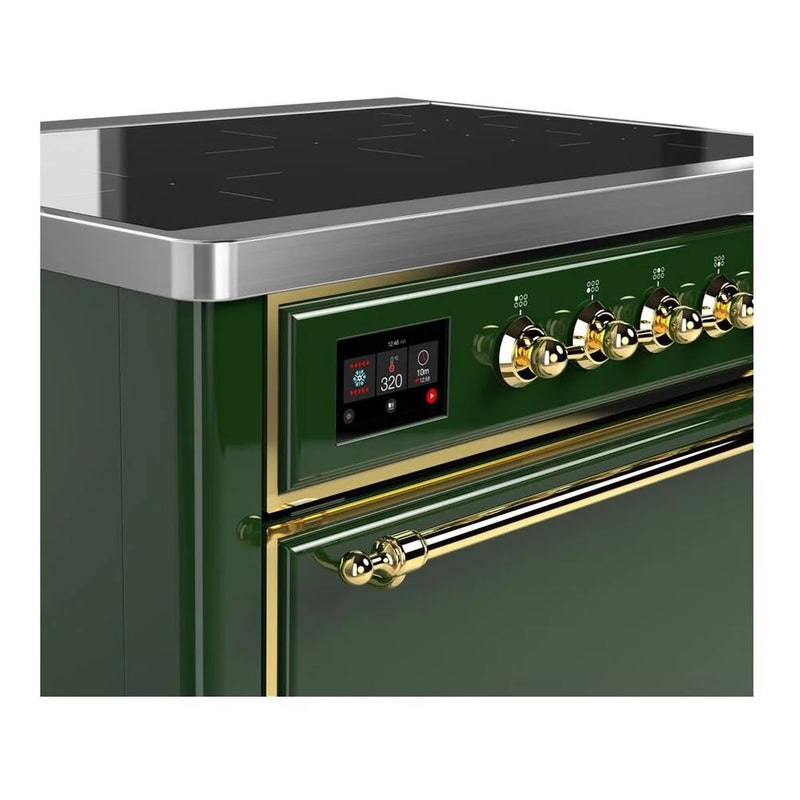 ILVE Majestic II 36" Induction Freestanding Range in Emerald Green with Brass Trim, UMI09QNS3EGG
