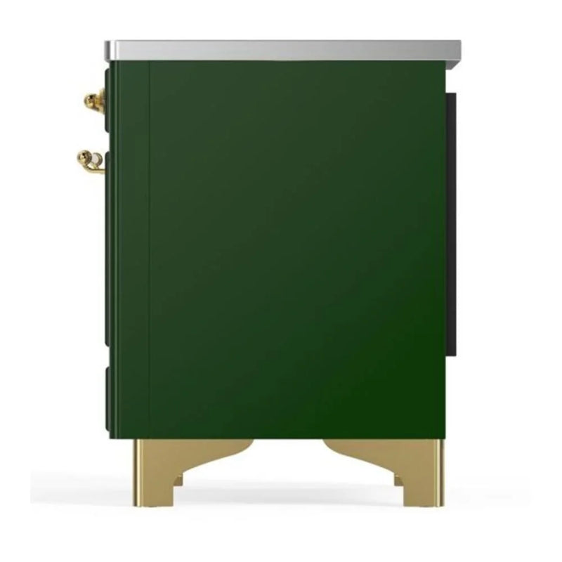 ILVE Majestic II 36" Induction Freestanding Range in Emerald Green with Brass Trim, UMI09QNS3EGG