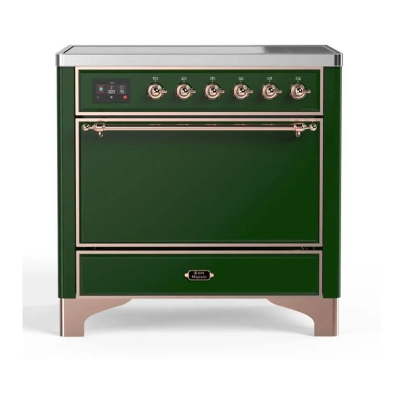 ILVE Majestic II 36" Induction Freestanding Range in Emerald Green with Copper Trim, UMI09QNS3EGP