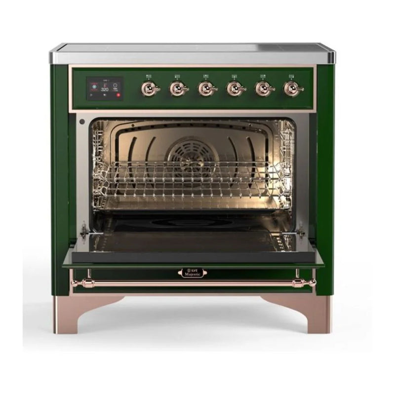 ILVE Majestic II 36" Induction Freestanding Range in Emerald Green with Copper Trim, UMI09QNS3EGP