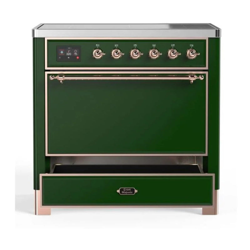 ILVE Majestic II 36" Induction Freestanding Range in Emerald Green with Copper Trim, UMI09QNS3EGP