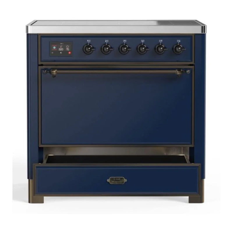 ILVE Majestic II 36" Induction Freestanding Range in Midnight Blue with Burnished Trim, UMI09QNS3MBB