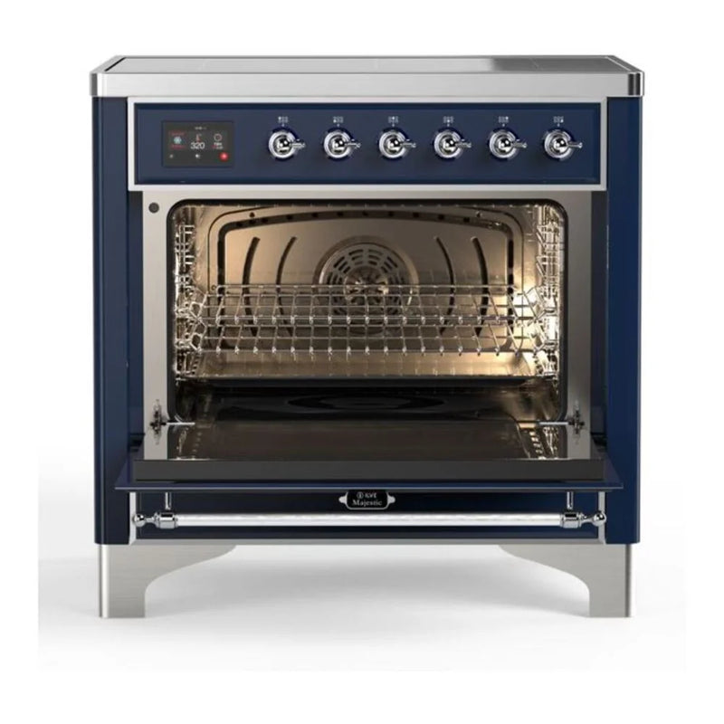 ILVE Majestic II 36" Induction Freestanding Range in Midnight Blue with Chrome Trim, UMI09QNS3MBC