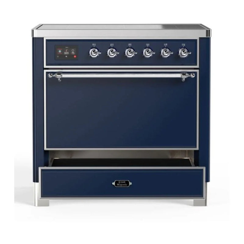 ILVE Majestic II 36" Induction Freestanding Range in Midnight Blue with Chrome Trim, UMI09QNS3MBC