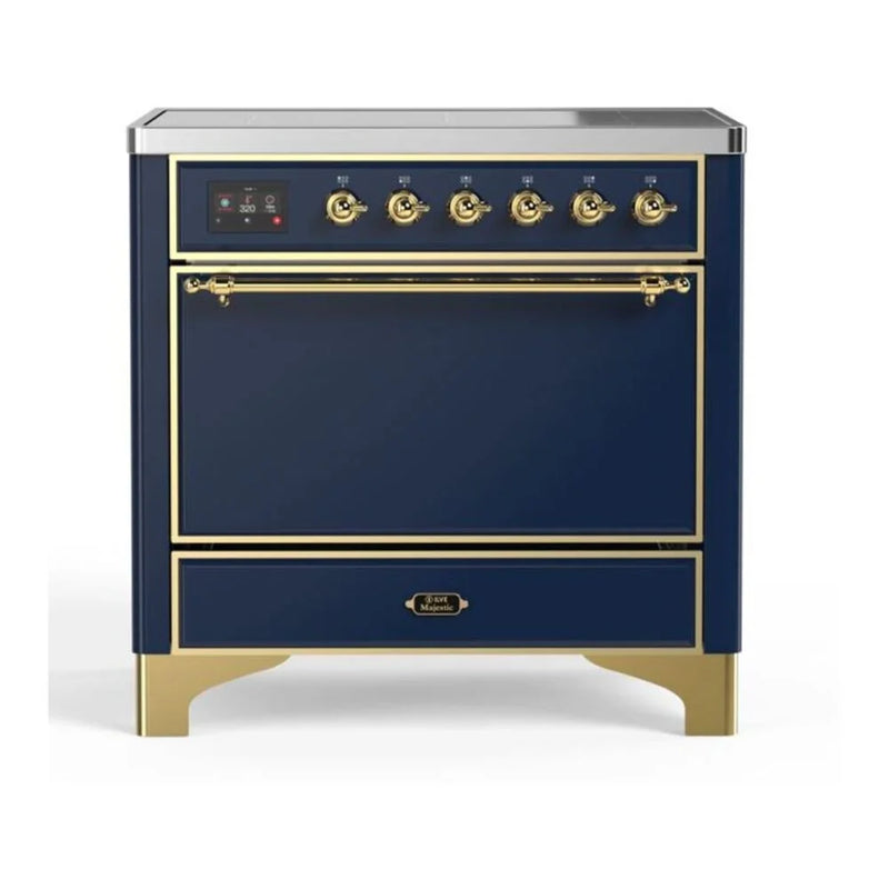 ILVE Majestic II 36" Induction Freestanding Range in Midnight Blue with Brass Trim, UMI09QNS3MBG