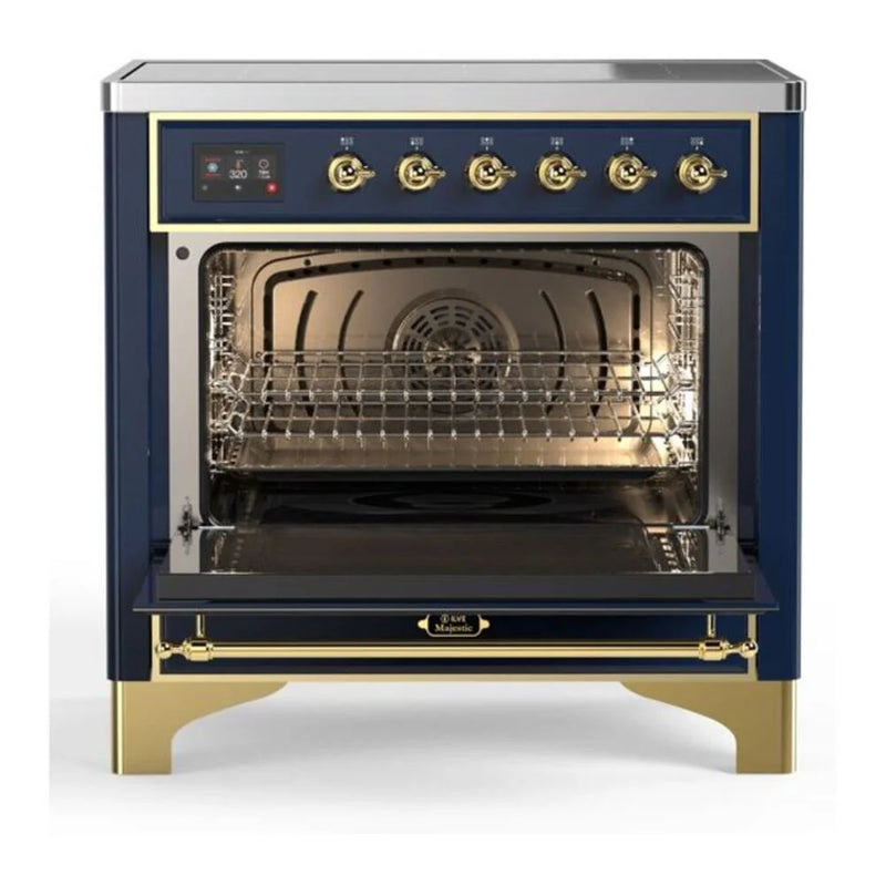 ILVE Majestic II 36" Induction Freestanding Range in Midnight Blue with Brass Trim, UMI09QNS3MBG