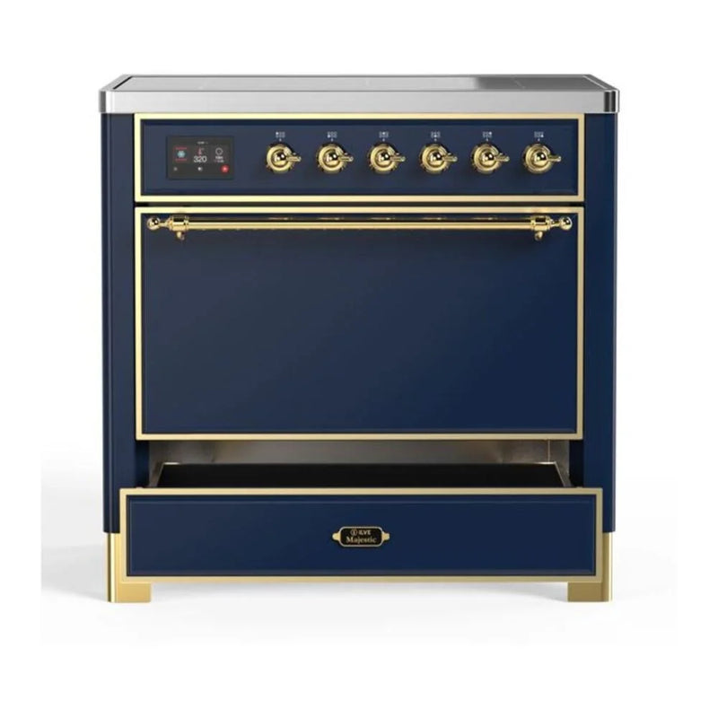 ILVE Majestic II 36" Induction Freestanding Range in Midnight Blue with Brass Trim, UMI09QNS3MBG