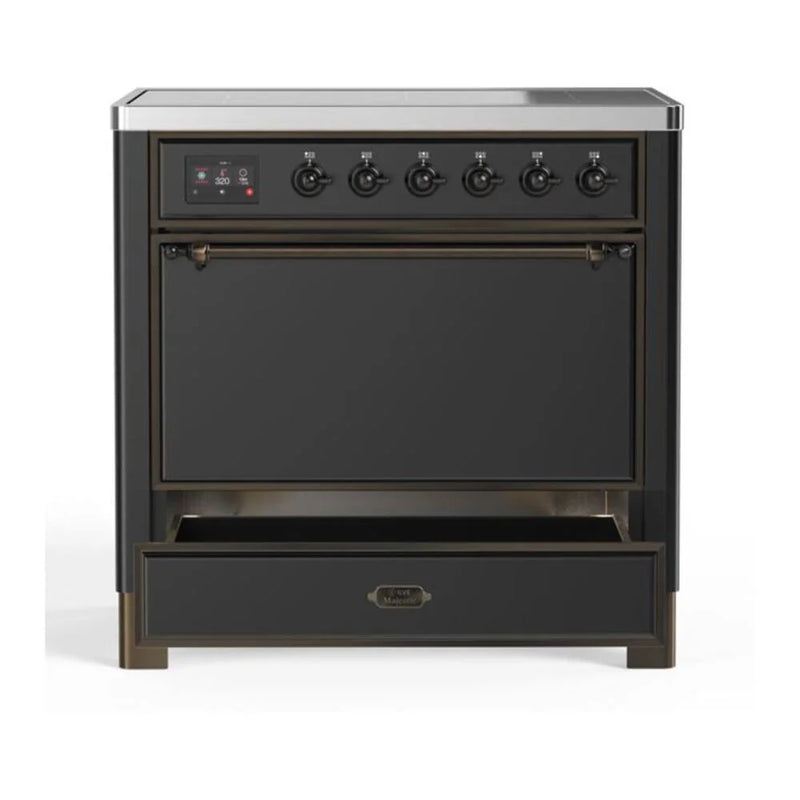 ILVE Majestic II 36" Induction Freestanding Range in Graphite Matte with Burnished Trim, UMI09QNS3MGB