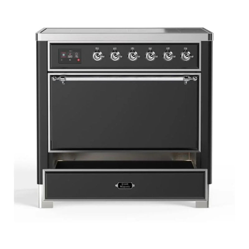 ILVE Majestic II 36" Induction Freestanding Range in Graphite Matte with Chrome Trim, UMI09QNS3MGC