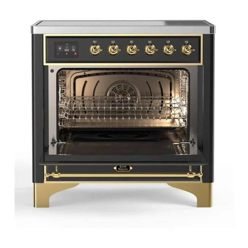 ILVE Majestic II 36" Induction Freestanding Range in Graphite Matte with Brass Trim, UMI09QNS3MGG
