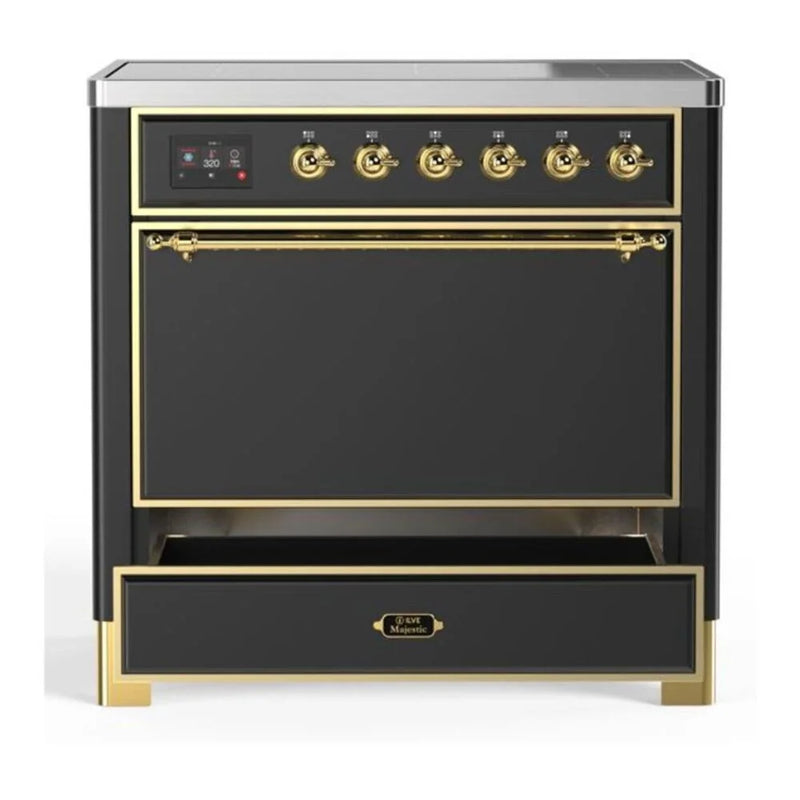 ILVE Majestic II 36" Induction Freestanding Range in Graphite Matte with Brass Trim, UMI09QNS3MGG