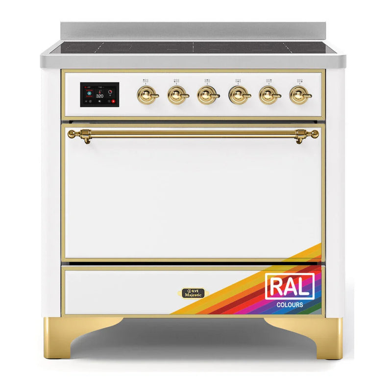 ILVE Majestic II 36" Induction Freestanding Range in RAL Color with Brass Trim, UMI09QNS3RAG
