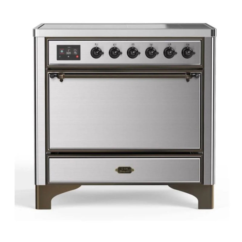 ILVE Majestic II 36" Induction Freestanding Range in Stainless Steel with Burnished Trim, UMI09QNS3SSB