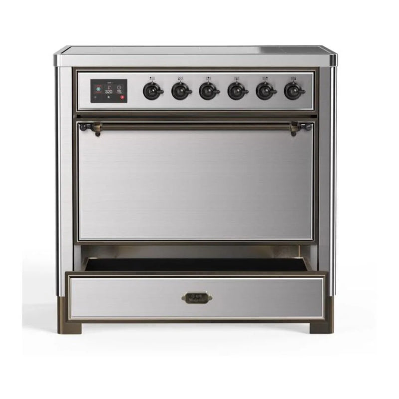 ILVE Majestic II 36" Induction Freestanding Range in Stainless Steel with Burnished Trim, UMI09QNS3SSB