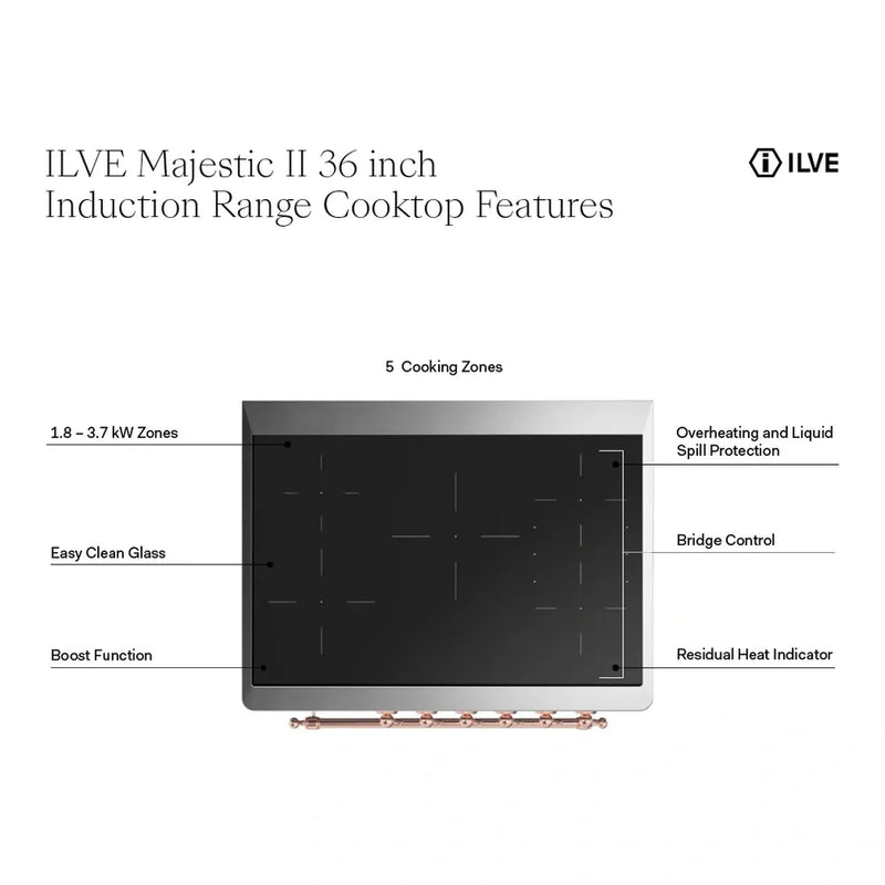 ILVE Majestic II 36" Induction Freestanding Range in Stainless Steel with Chrome Trim, UMI09QNS3SSC