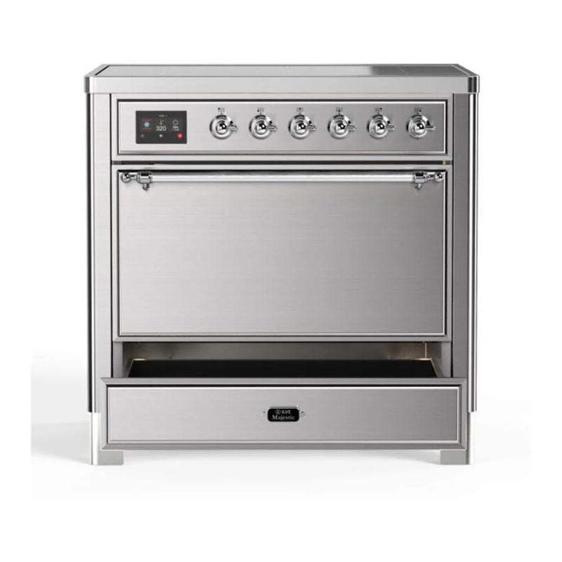 ILVE Majestic II 36" Induction Freestanding Range in Stainless Steel with Chrome Trim, UMI09QNS3SSC