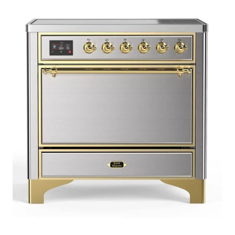 ILVE Majestic II 36" Induction Freestanding Range in Stainless Steel with Brass Trim, UMI09QNS3SSG