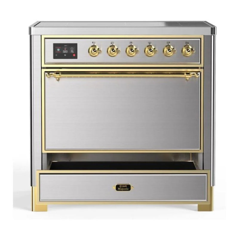 ILVE Majestic II 36" Induction Freestanding Range in Stainless Steel with Brass Trim, UMI09QNS3SSG