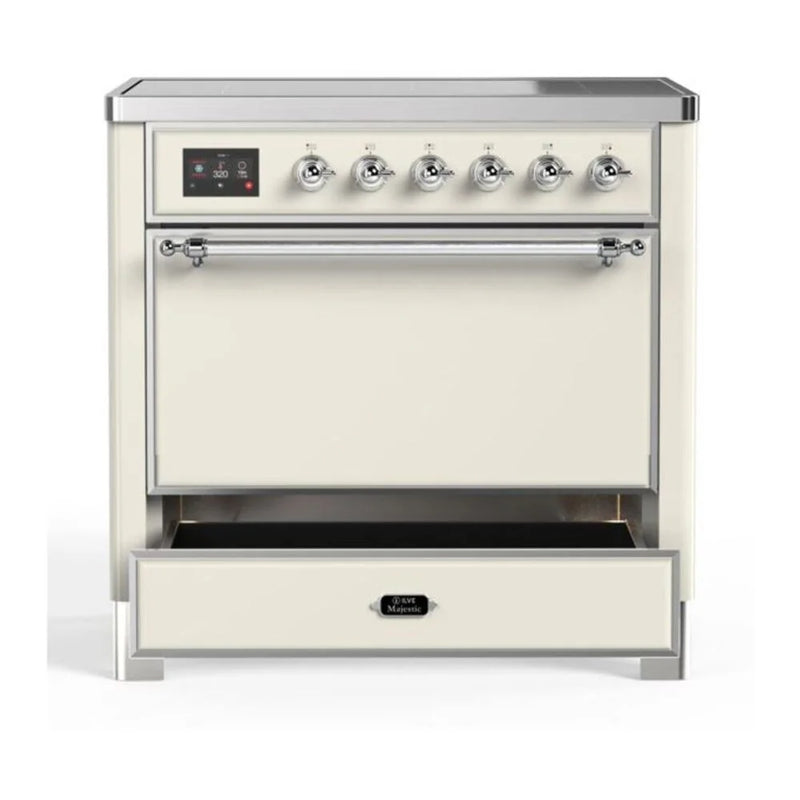 ILVE Majestic II 36" Induction Freestanding Range in White with Chrome Trim, UMI09QNS3WHC