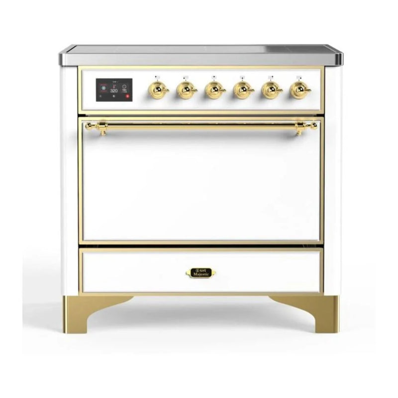 ILVE Majestic II 36" Induction Freestanding Range in White with Brass Trim, UMI09QNS3WHG