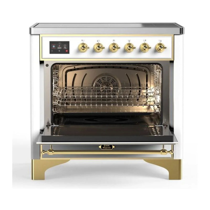 ILVE Majestic II 36" Induction Freestanding Range in White with Brass Trim, UMI09QNS3WHG