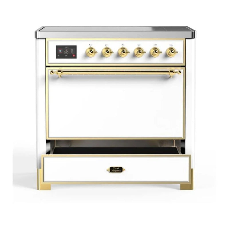 ILVE Majestic II 36" Induction Freestanding Range in White with Brass Trim, UMI09QNS3WHG