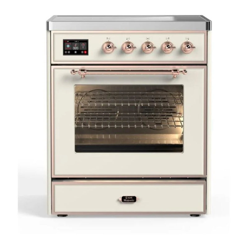 ILVE Majestic II 30" Induction Freestanding Range in Antique White with Copper Trim, UMI30NE3AWP