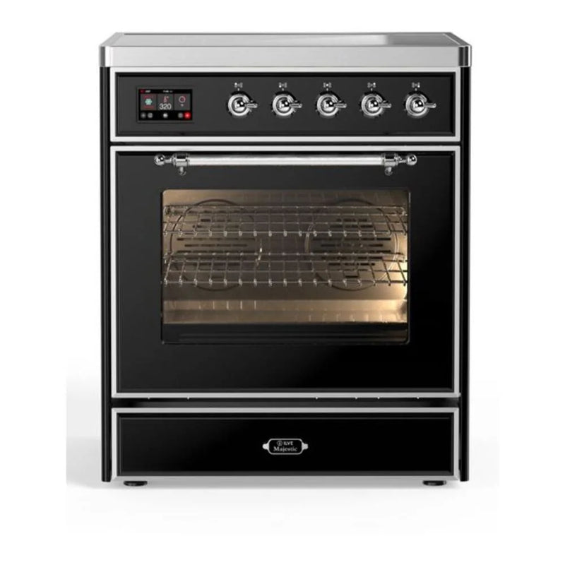 ILVE Majestic II 30" Induction Freestanding Range in Glossy Black with Chrome Trim, UMI30NE3BKC