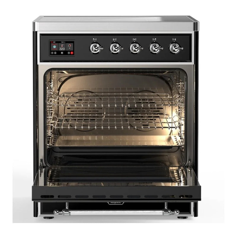 ILVE Majestic II 30" Induction Freestanding Range in Glossy Black with Chrome Trim, UMI30NE3BKC