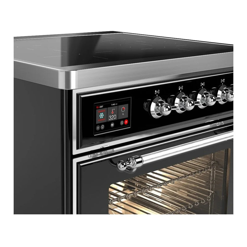 ILVE Majestic II 30" Induction Freestanding Range in Glossy Black with Chrome Trim, UMI30NE3BKC