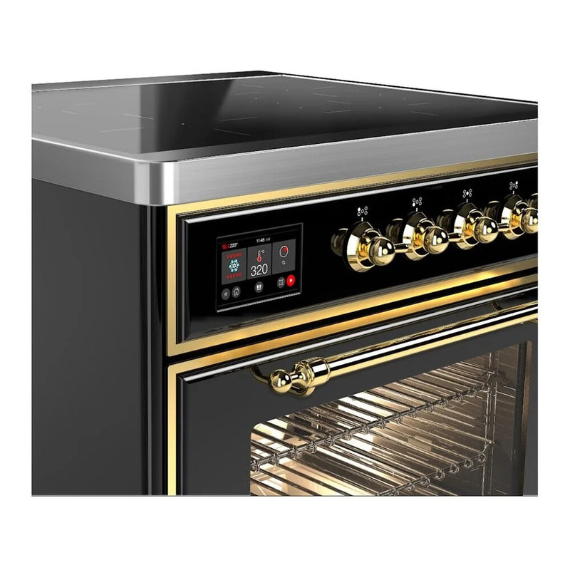 ILVE Majestic II 30" Induction Freestanding Range in Glossy Black with Brass Trim, UMI30NE3BKG