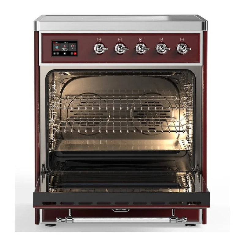 ILVE Majestic II 30" Induction Freestanding Range in Burgundy with Chrome Trim, UMI30NE3BUC