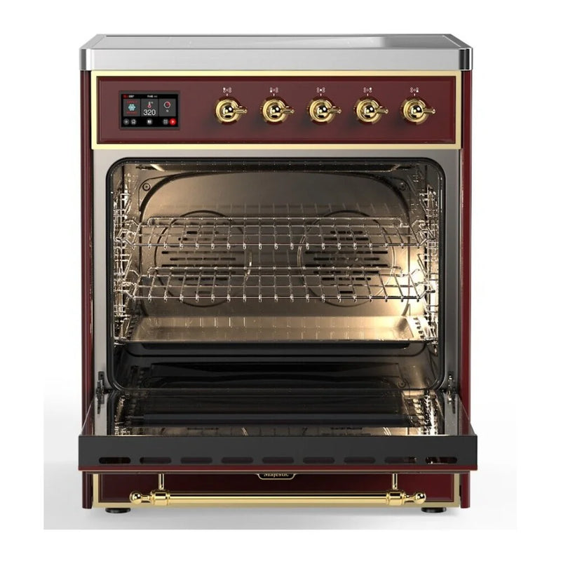 ILVE Majestic II 30" Induction Freestanding Range in Burgundy with Brass Trim, UMI30NE3BUG