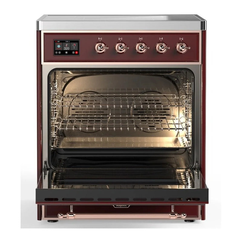 ILVE Majestic II 30" Induction Freestanding Range in Burgundy with Copper Trim, UMI30NE3BUP