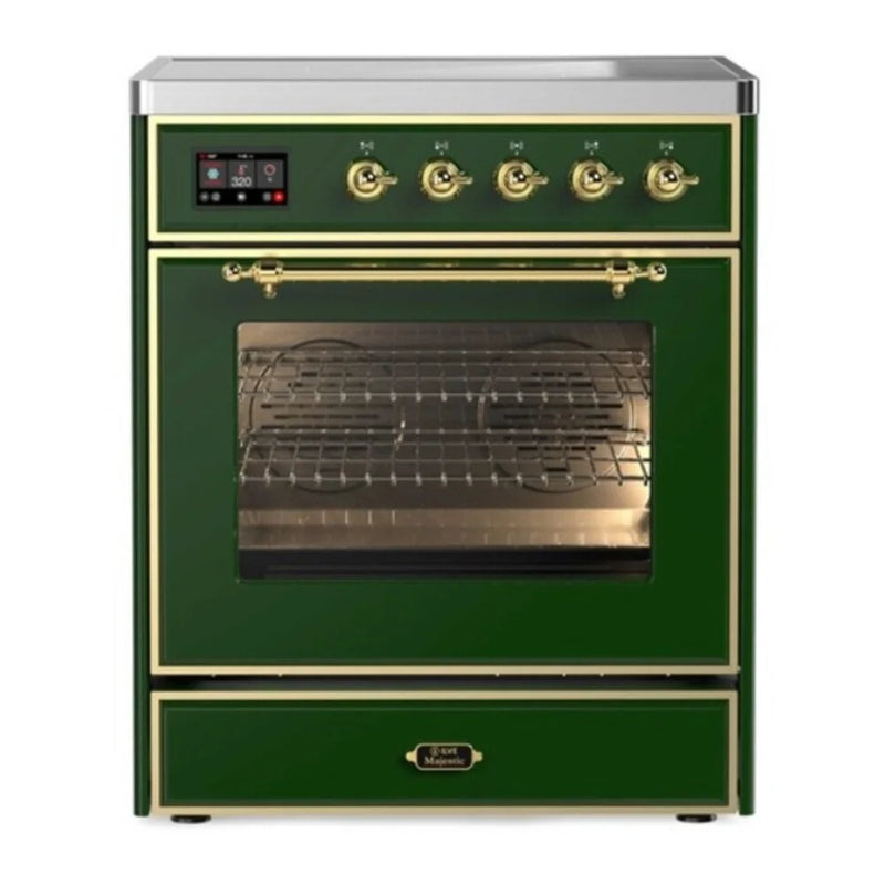 ILVE Majestic II 30" Induction Freestanding Range in Emerald Green with Brass Trim, UMI30NE3EGG